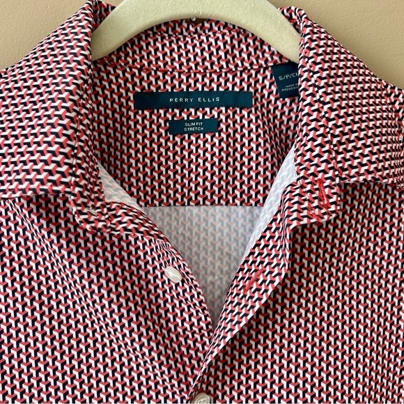 Perry Ellis  Total Stretch Slim Fit Short Sleeve Button Down Geometric Print S - Picture 6 of 8
